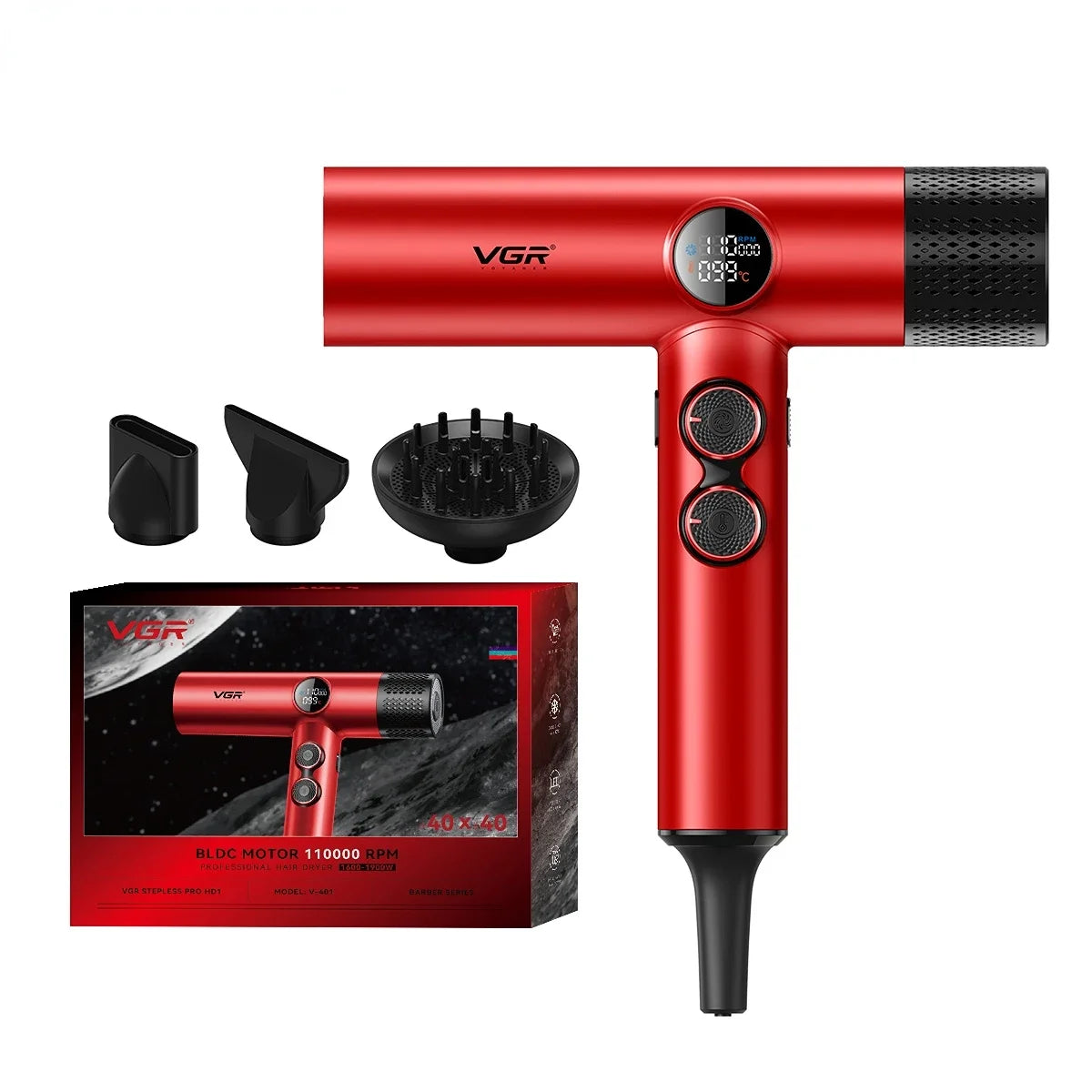 VGR Hair Dryers Professional Hair Dryer Machine Negative Ion 110000 RPM Air Blower Barber Salon BLDC Motor Home Appliance V-401