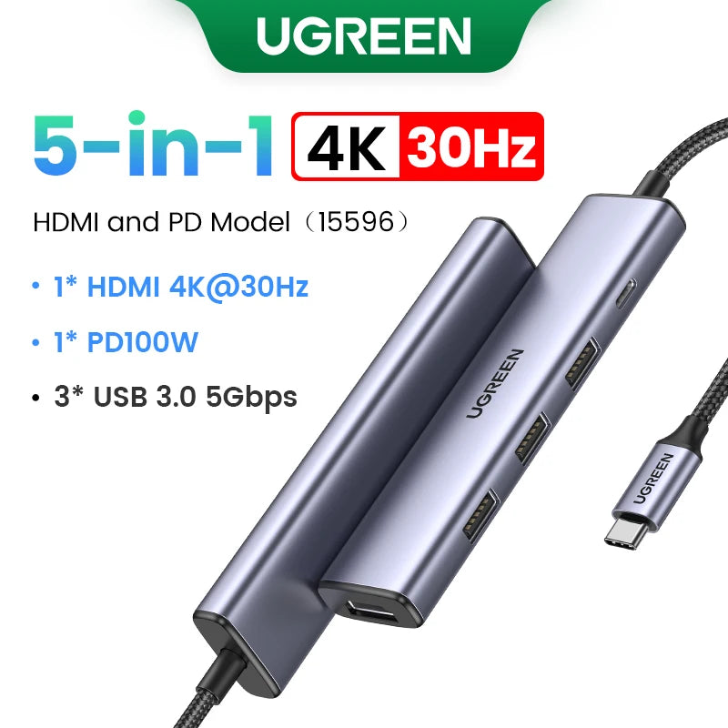 UGREEN 10-v-1 dvojni HDMI USB-C hub z izhodom 8K in 4K, gigabitnim Ethernetom, USB 3.0, PD100W
