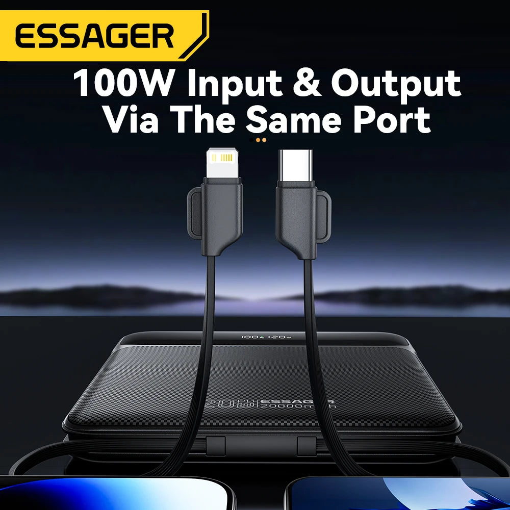 Essager 100W 20000mAh Power Bank – prenosna zunanja baterija s hitrim polnjenjem PD