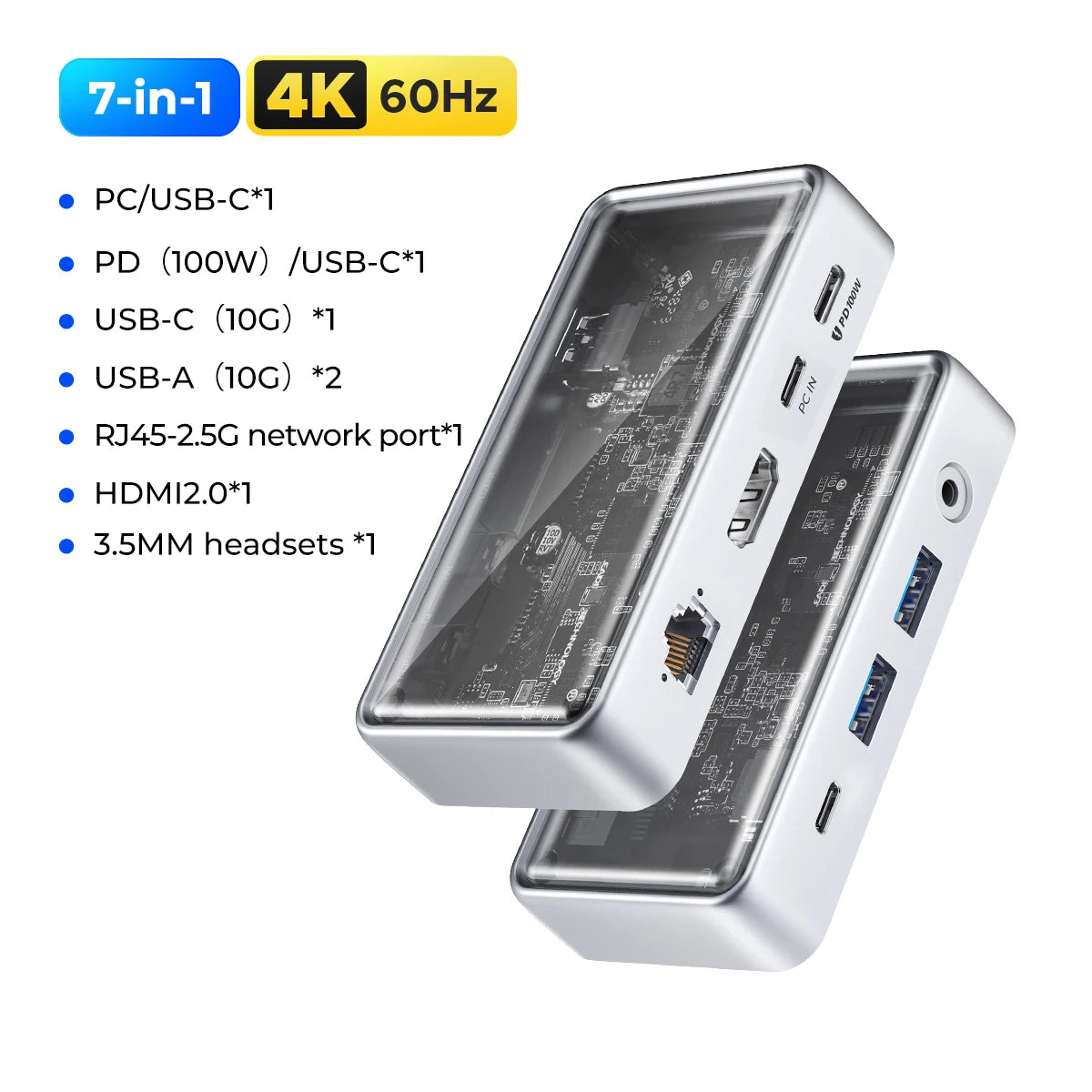 ORICO kovinska priklopna postaja USB-C 10Gbps s HDMI 4K60Hz in vrati USB 3.0