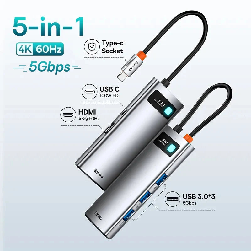 Baseus USB-C Hub | HDMI 4K, USB 3.1 10Gbps, RJ45 Ethernet, SD/TF priklopna postaja za MacBook