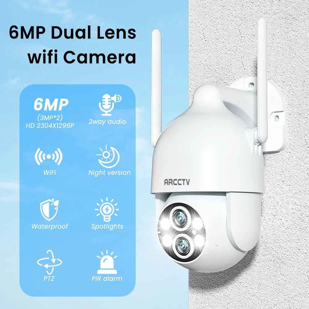 ARCCTV 3K 6MP Dual Lens Wifi Surveillance Camera Two Way Talk HD Color Night Vision Outdoor Security Camera Auto Motion Tracking - Limetastore