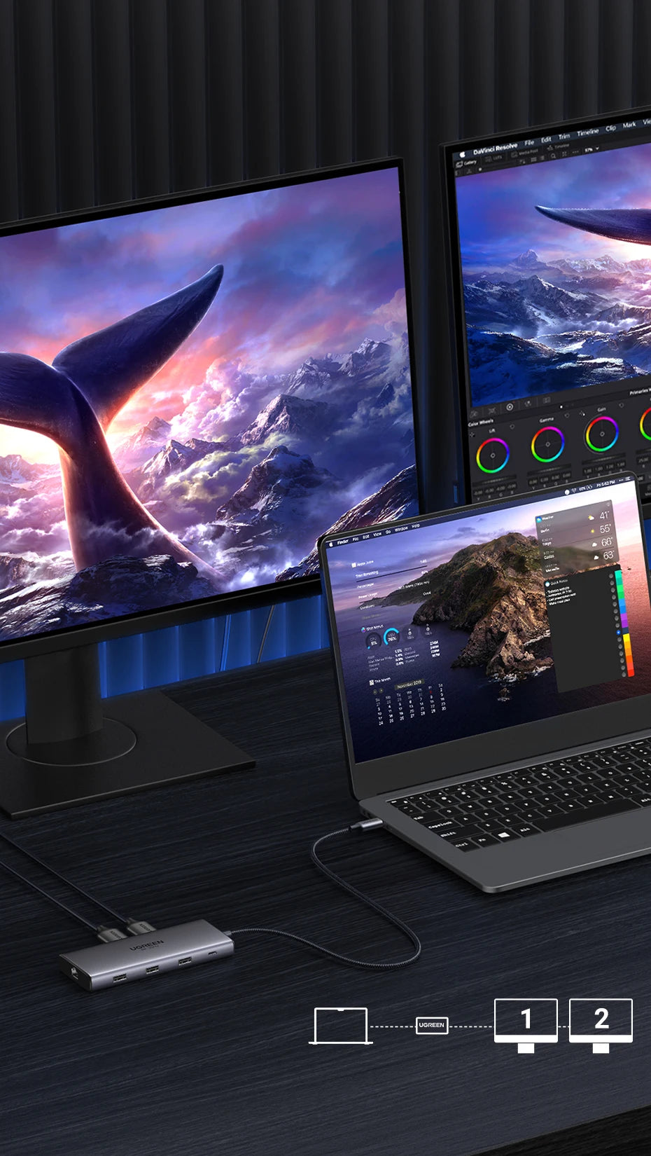 UGREEN 10-v-1 dvojni HDMI USB-C hub z izhodom 8K in 4K, gigabitnim Ethernetom, USB 3.0, PD100W