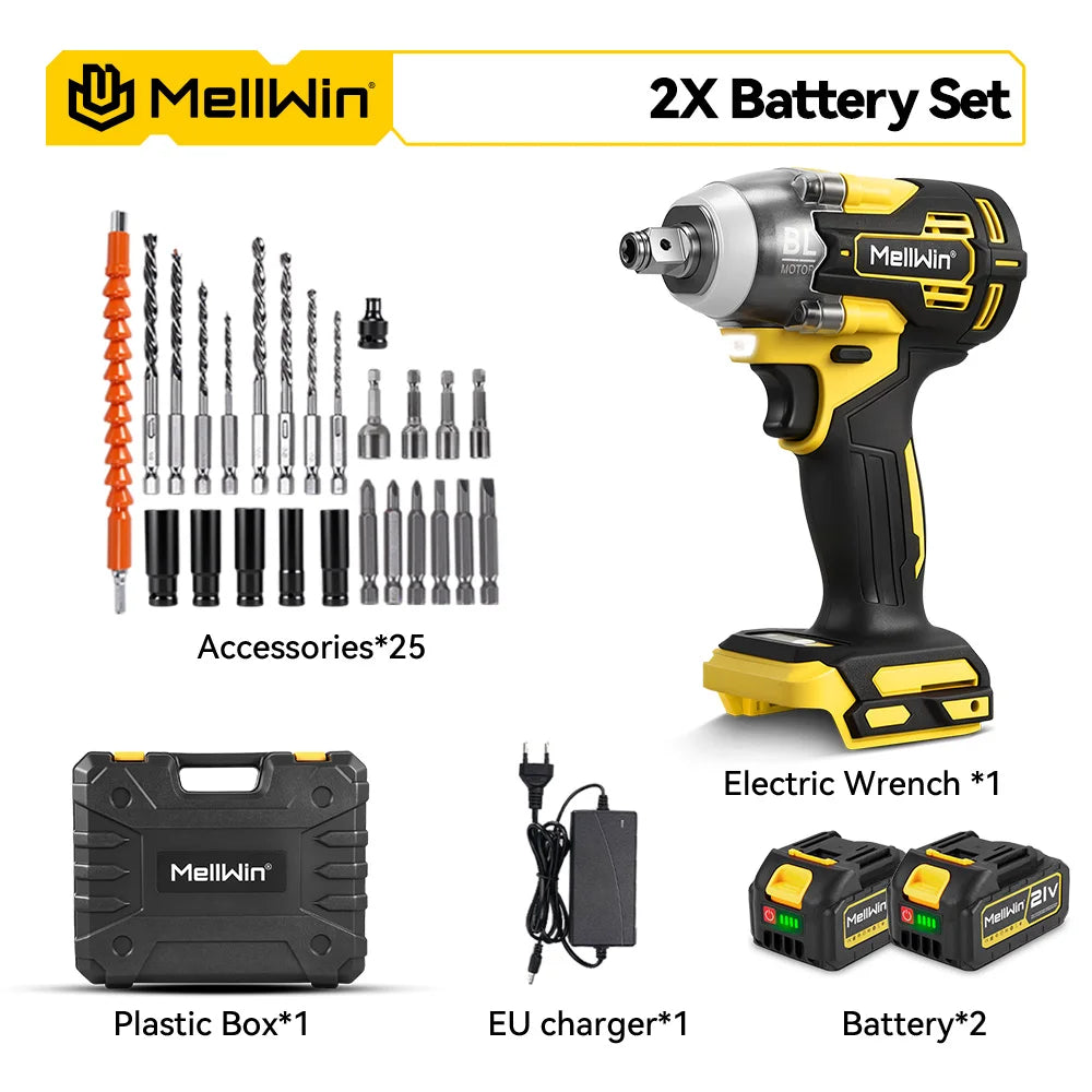 MELLWIN Brushless 520N·m Multi Electric Impact Wrench Set 3IN1 Electric Drill Screwdrive Repair Tool For Makita 18V Battery Pin - Limetastore