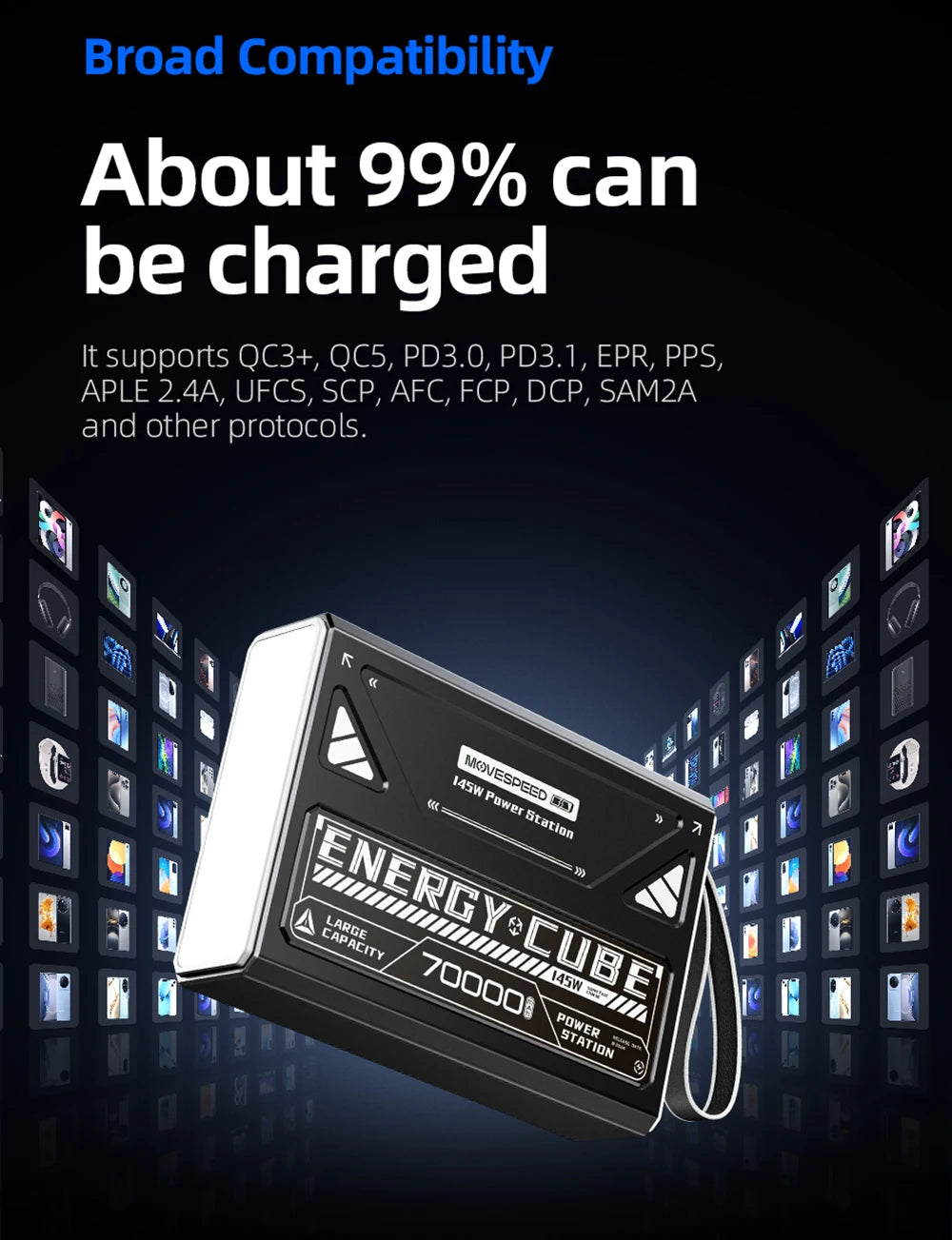 MOVESPEED 140W Power Bank 70000mAh PD3.1 Power Station za kampiranje