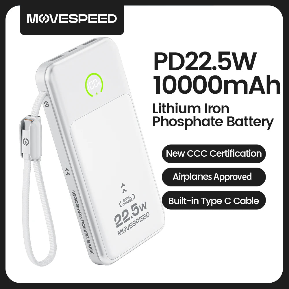 MOVESPEED P19 prenosna baterija 10000 mAh z vgrajenim kablom USB-C