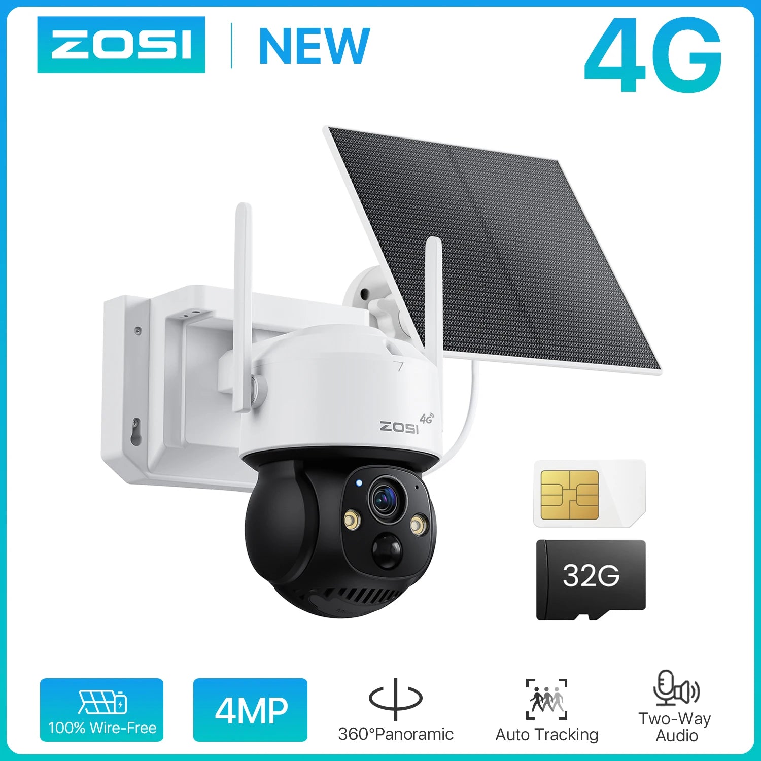 ZOSI 4MP 4G/WiFi Outdoor Battery Security Camera – Solar‑Powered 15000mAh Waterproof Smart Cam