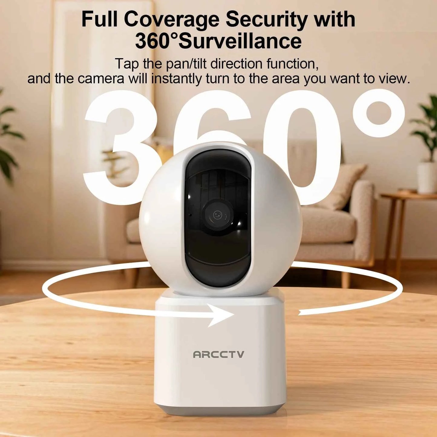ARCCTV 4MP WiFi Surveillance Baby Monitor Camera HD Two Way Talk IR Night Vision Security PTZ Camera 360° View Auto Tracking - Limetastore
