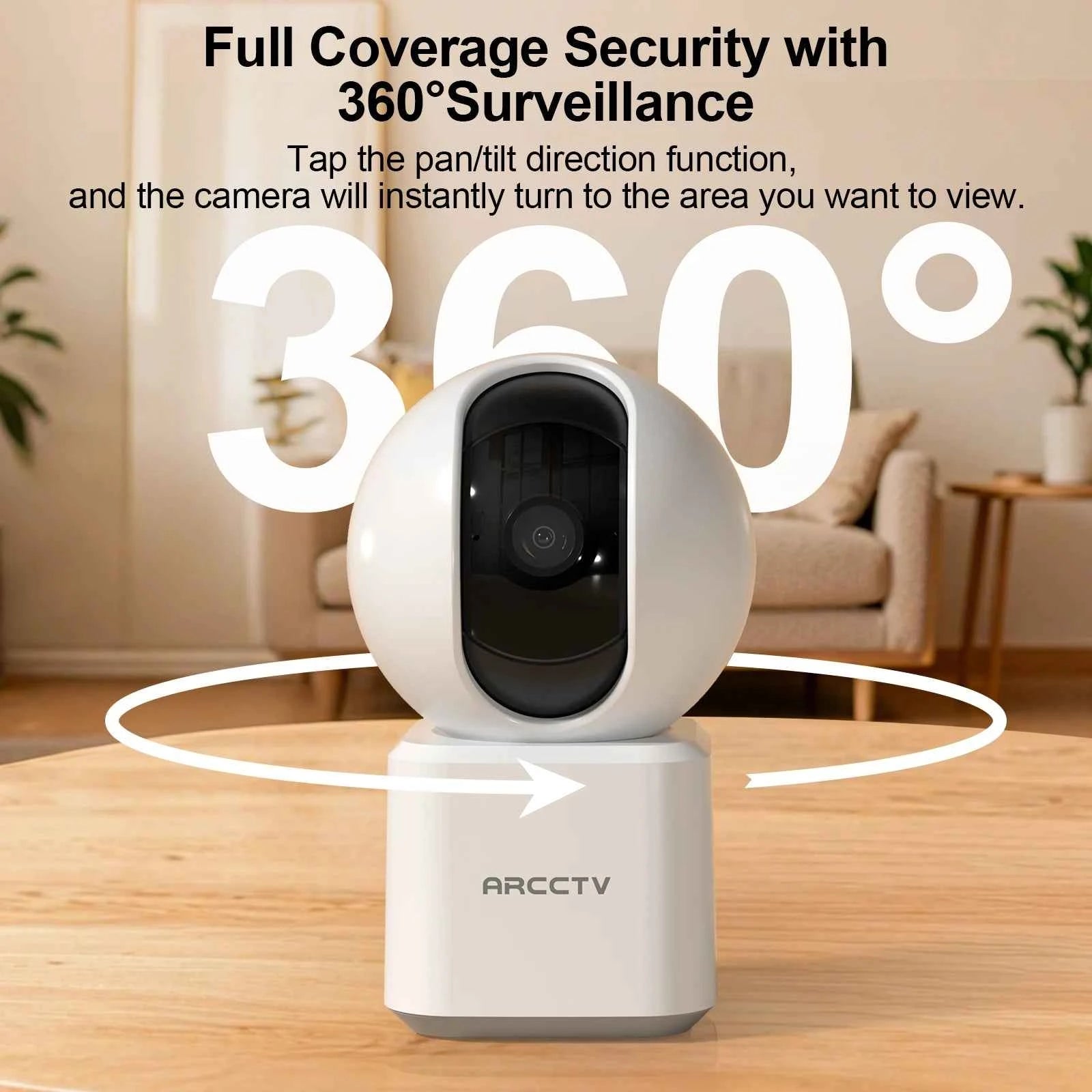 ARCCTV 4MP WiFi Surveillance Baby Monitor Camera HD Two Way Talk IR Night Vision Security PTZ Camera 360° View Auto Tracking - Limetastore