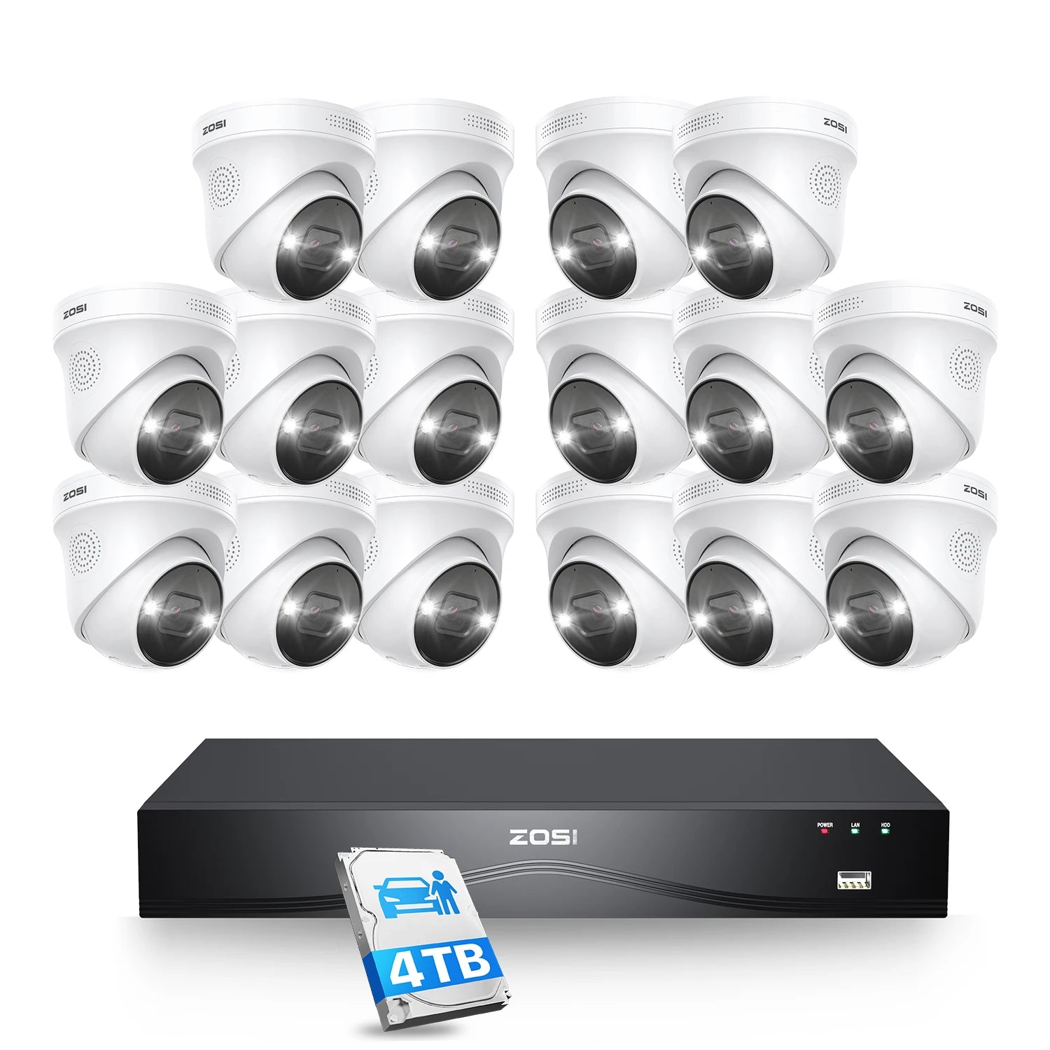ZOSI 4K 8MP PoE Security Camera System – 32CH Dual‑Disk NVR with 4TB Storage | AI Detection