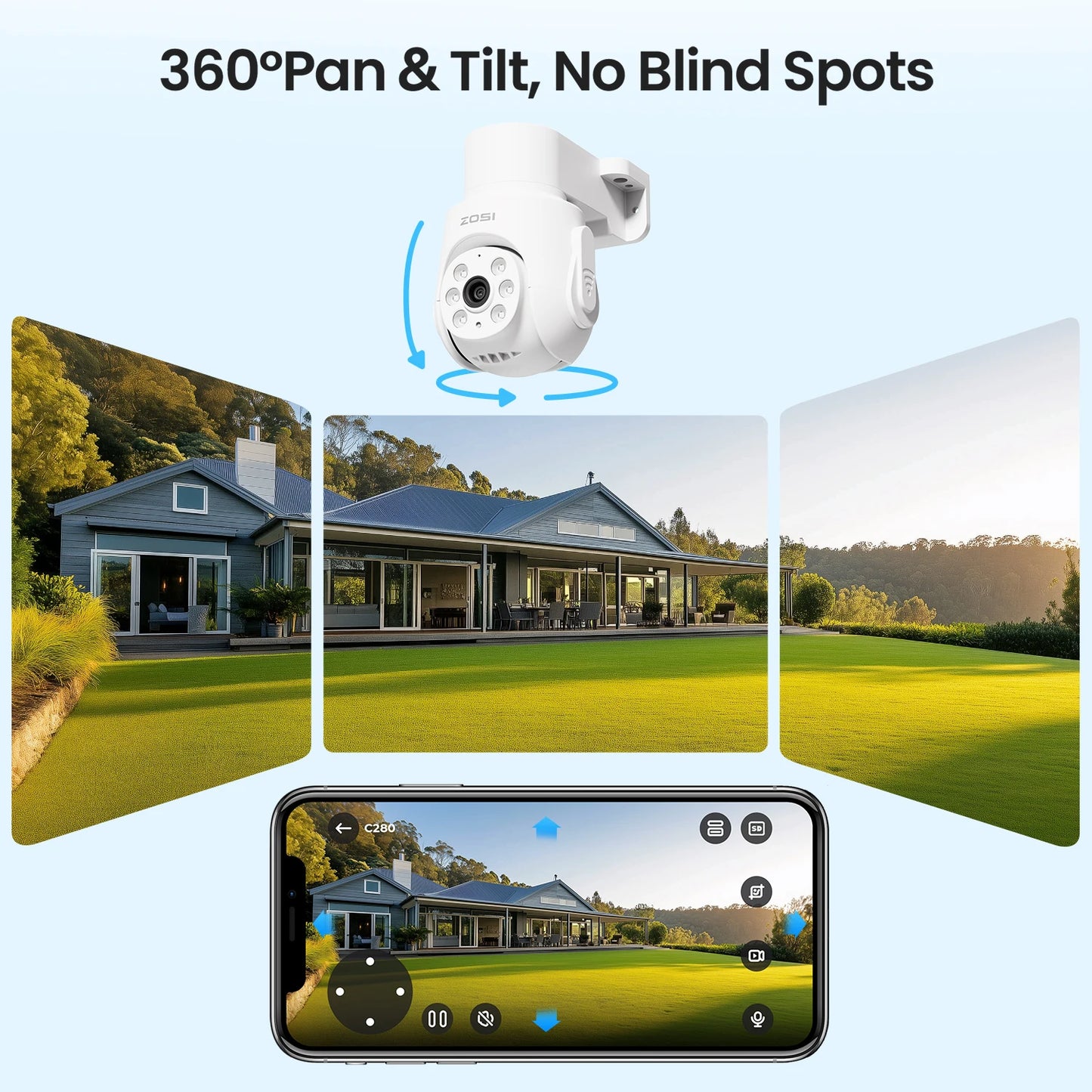 ZOSI 5MP 360° Pan‑Tilt Wired Security Camera System – 8CH H.265+ DVR with 5MP/2MP Indoor & Outdoor