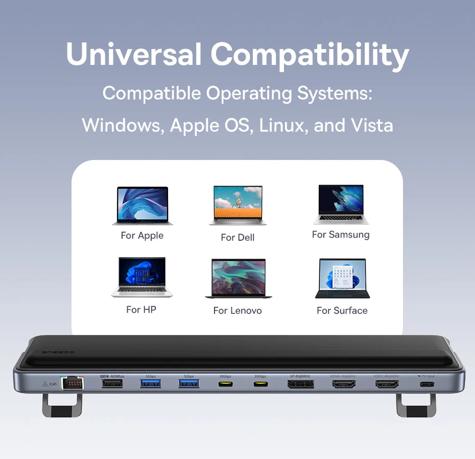 Baseus EH3 12‑in‑1 USB‑C Hub | Triple Display HDMI + DP 4K@60Hz, PD 100W, Laptop Stand Docking Station