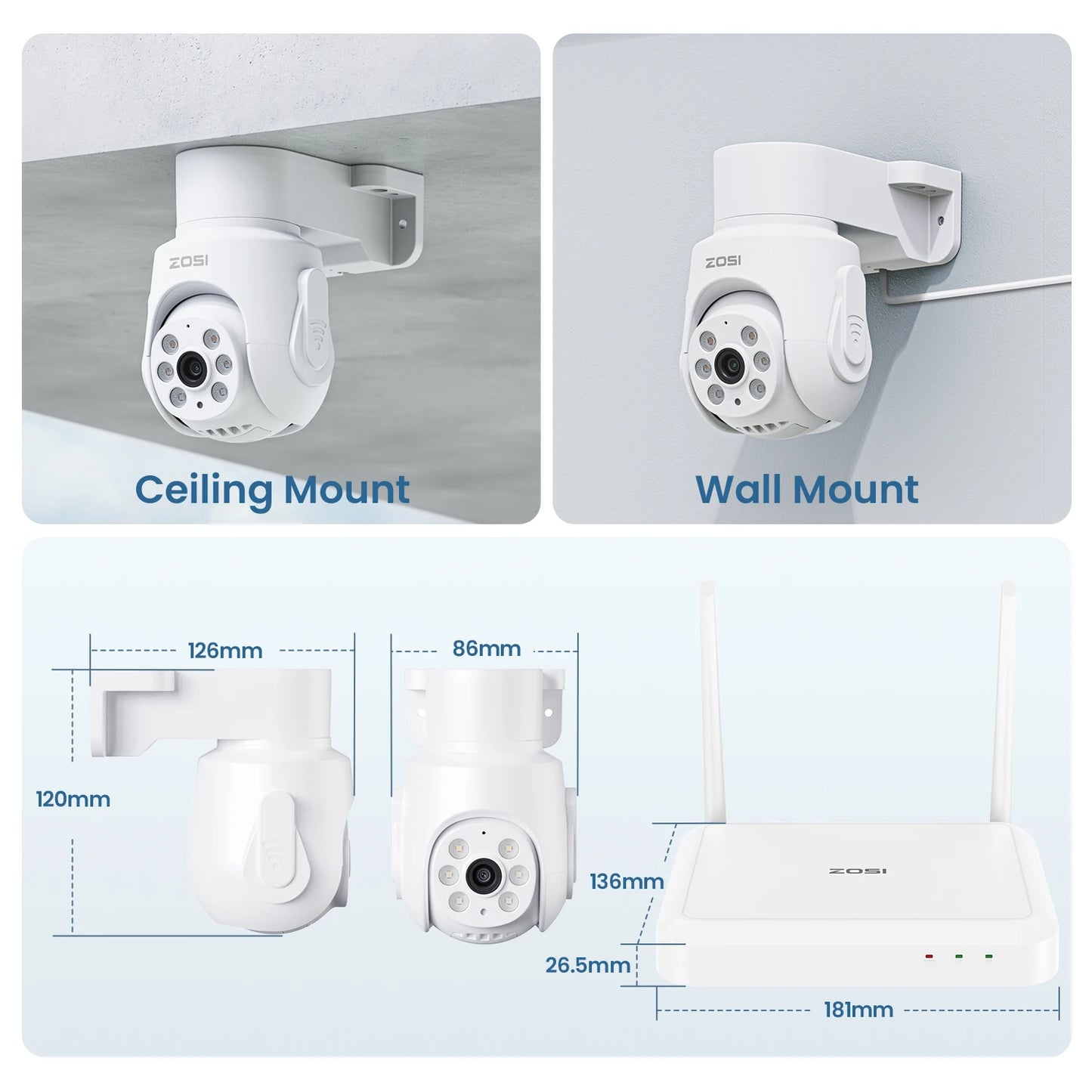 Varnostni kameri sistem ZOSI 3K Wi-Fi 6 – 8-kanalni 4K WiFi NVR s 5MP Pan-Tilt kamerami s samodejnim sledenjem