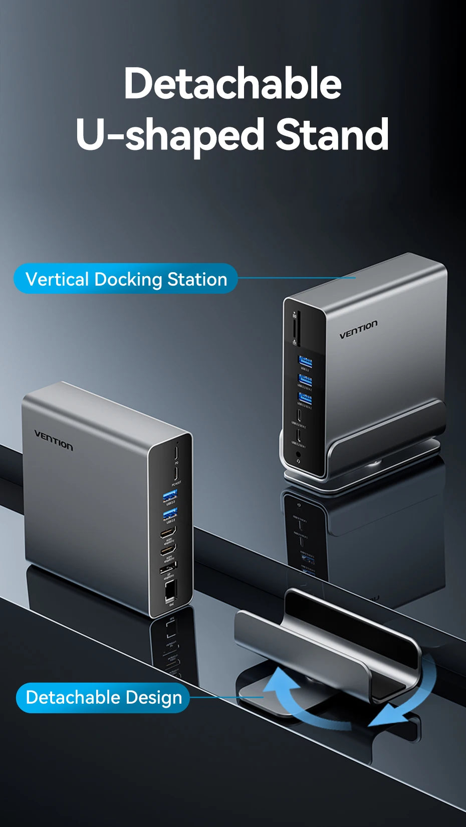 Vention USB‑C 15‑in‑1 Dock | Triple Monitor 4K 60Hz HDMI + DP, USB 3.2, PD 100W for MacBook & Windows