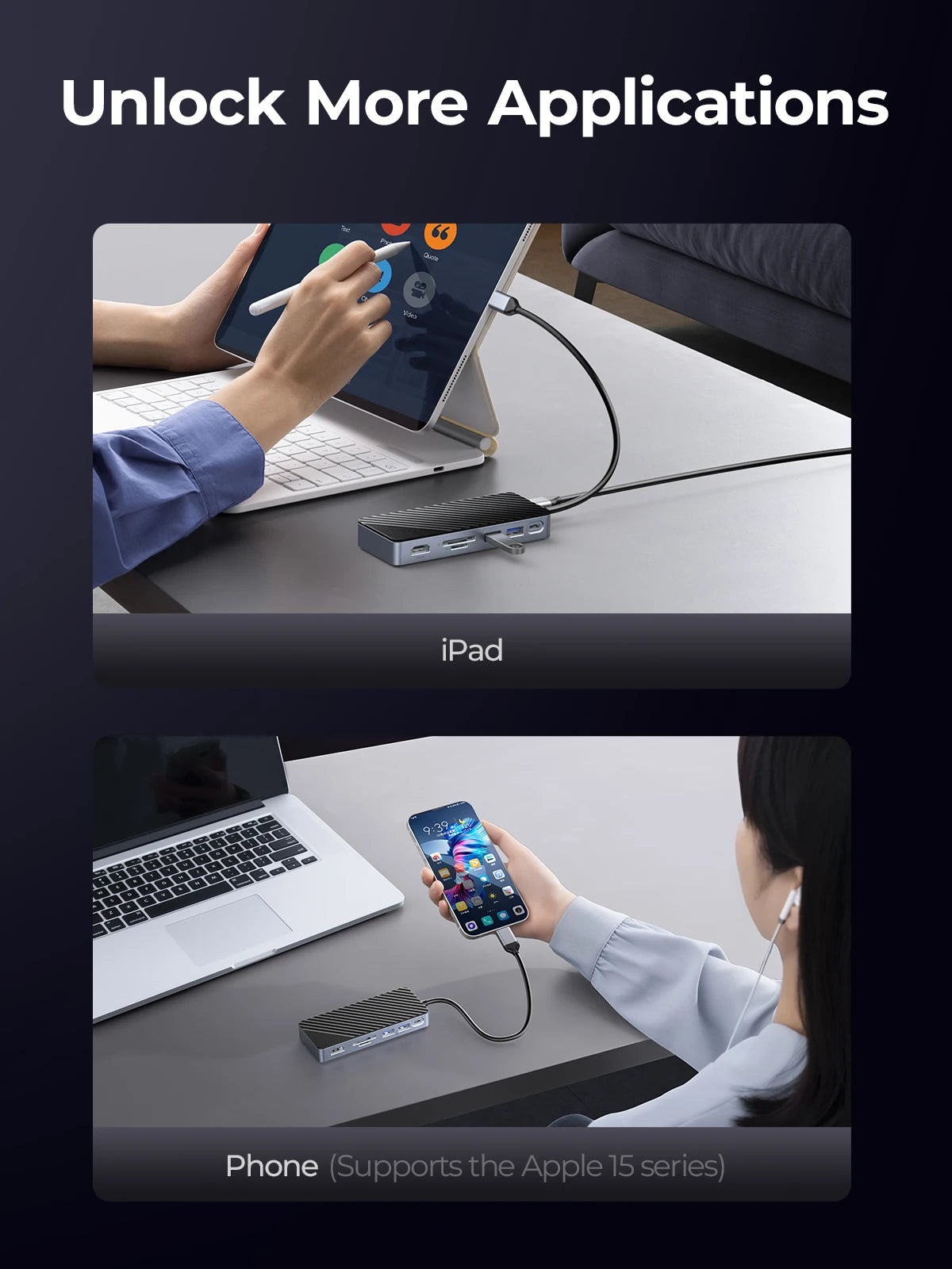 RICO USB‑C Hub Docking Station with M.2 NVMe/SATA SSD Enclosure