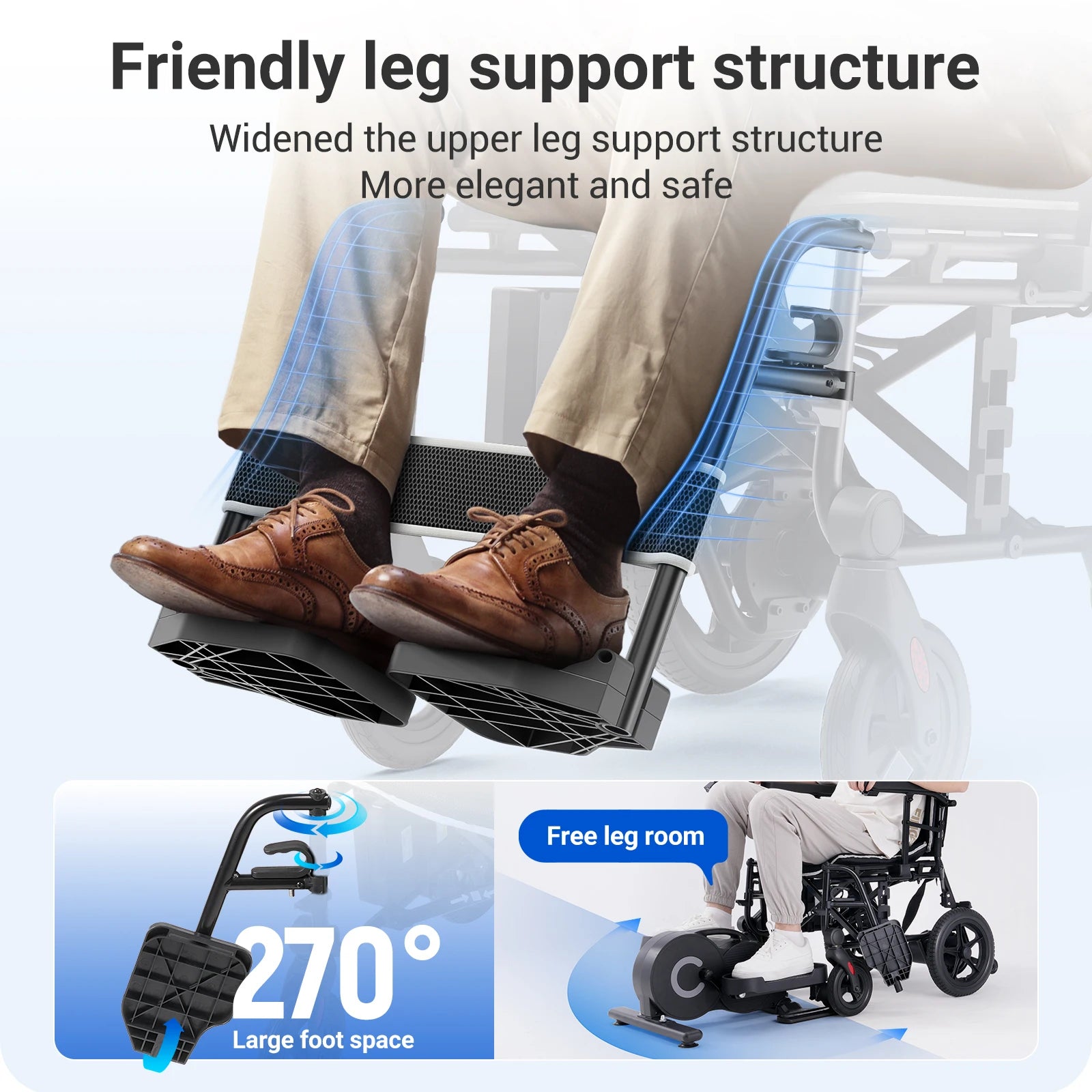 Electric Wheelchair for Adults – 220 lbs Capacity, Aluminum Alloy Frame, LED Light