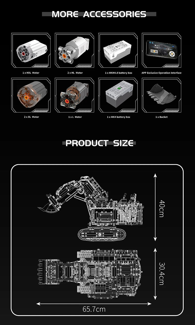 Mould King 17070/17071 RC R9800 Excavator Building Set | Motorized Technical Mining Excavator - Limetastore