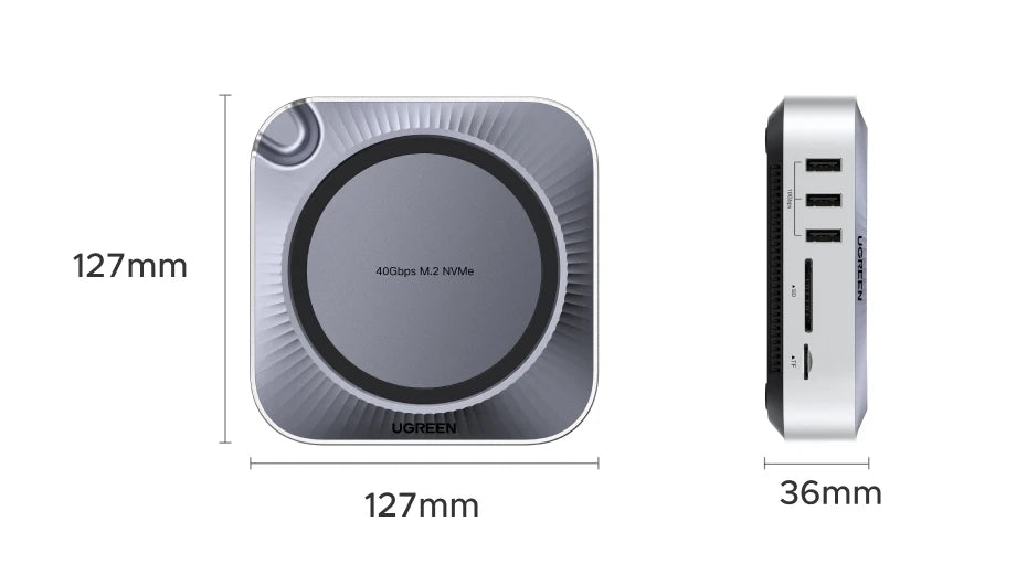 UGREEN 40Gbps Mac Mini M4 priklopna postaja z dvojnim USB-C, M.2 NVMe SSD ohišjem