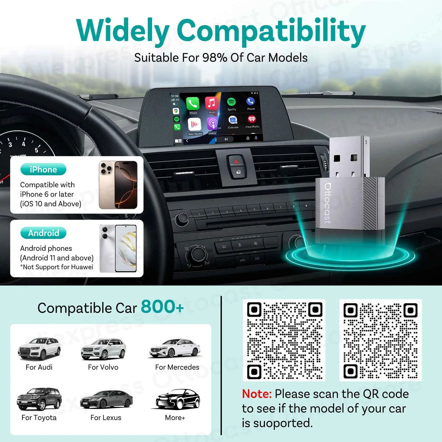 Brezžični adapter CarPlay OTTOCAST Mini Nova Cube 3.0