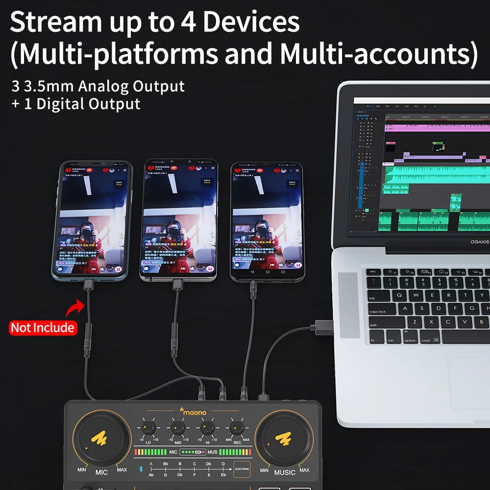MaonoCaster AM200‑S1 – All‑in‑One Podcast Studio Audio Interface | Sound Card + Microphone Kit for Live Streaming, Recording, YouTube, PC & Phone