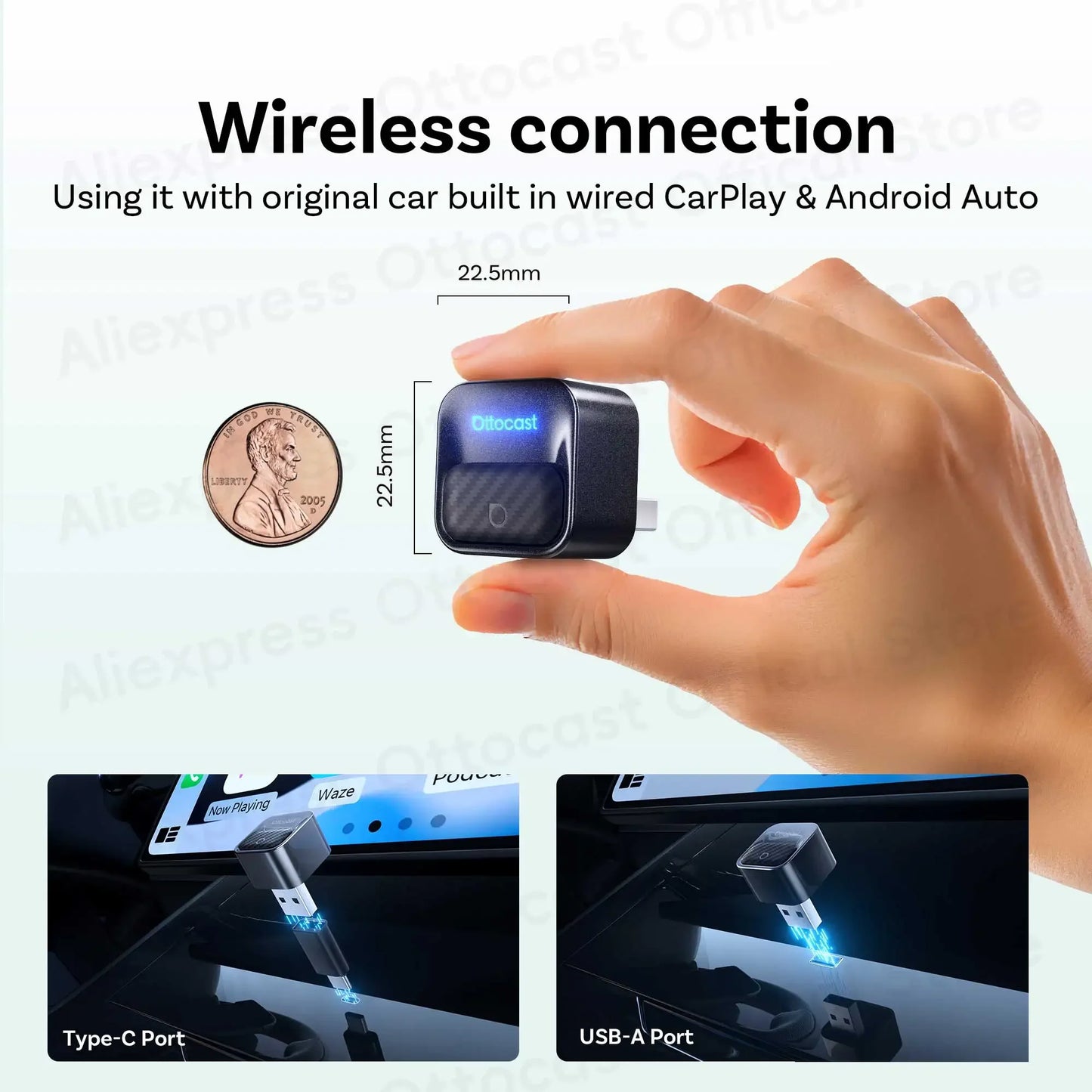 Brezžični adapter OTTOCAST Mini Core za CarPlay in Android Auto