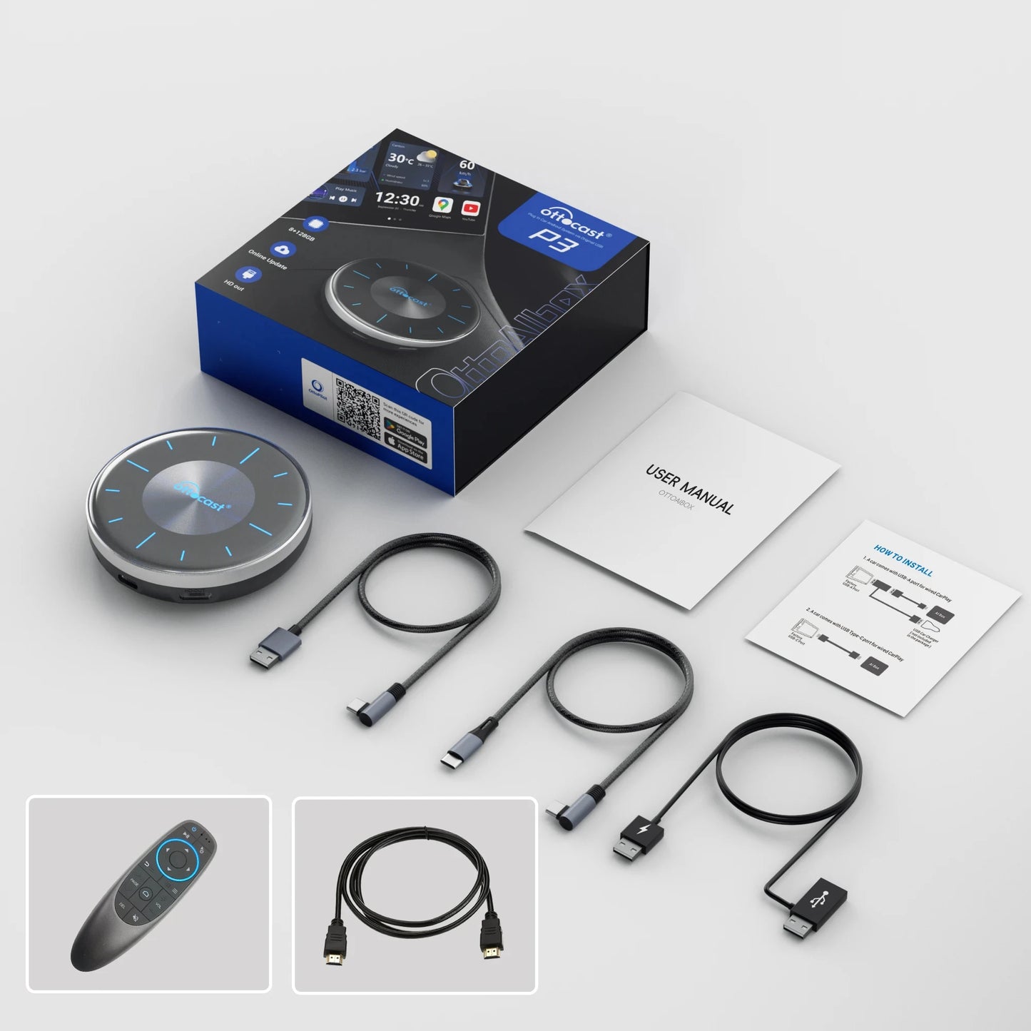 OTTOCAST Picasou 3 Brezžični CarPlay AI box s HDMI