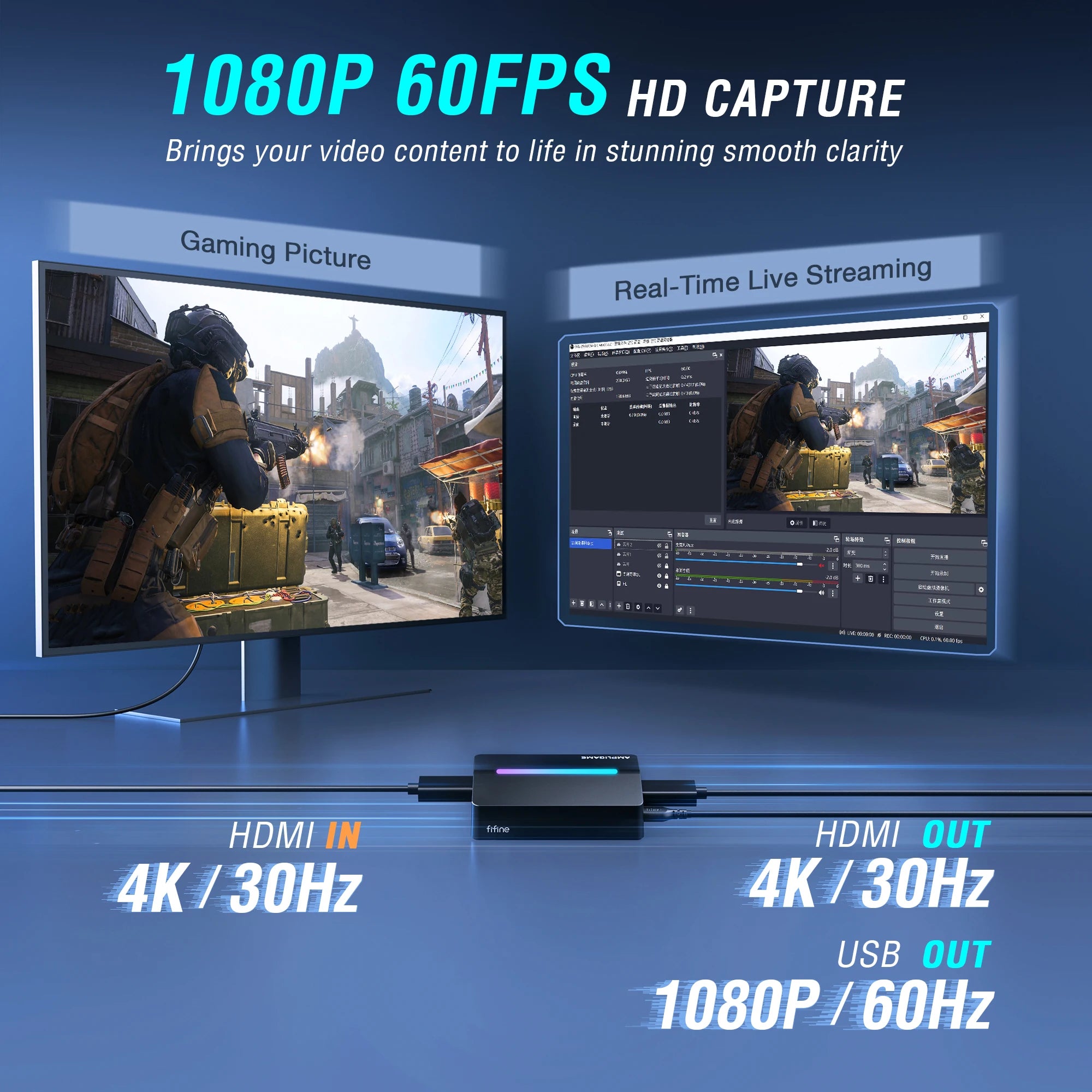 Fifine 4K HDMI kartica za zajemanje videa – USB 3.0 snemalnik iger z izjemno nizko zakasnitvijo za PS5, Xbox, Switch in PC | V3 izdaja