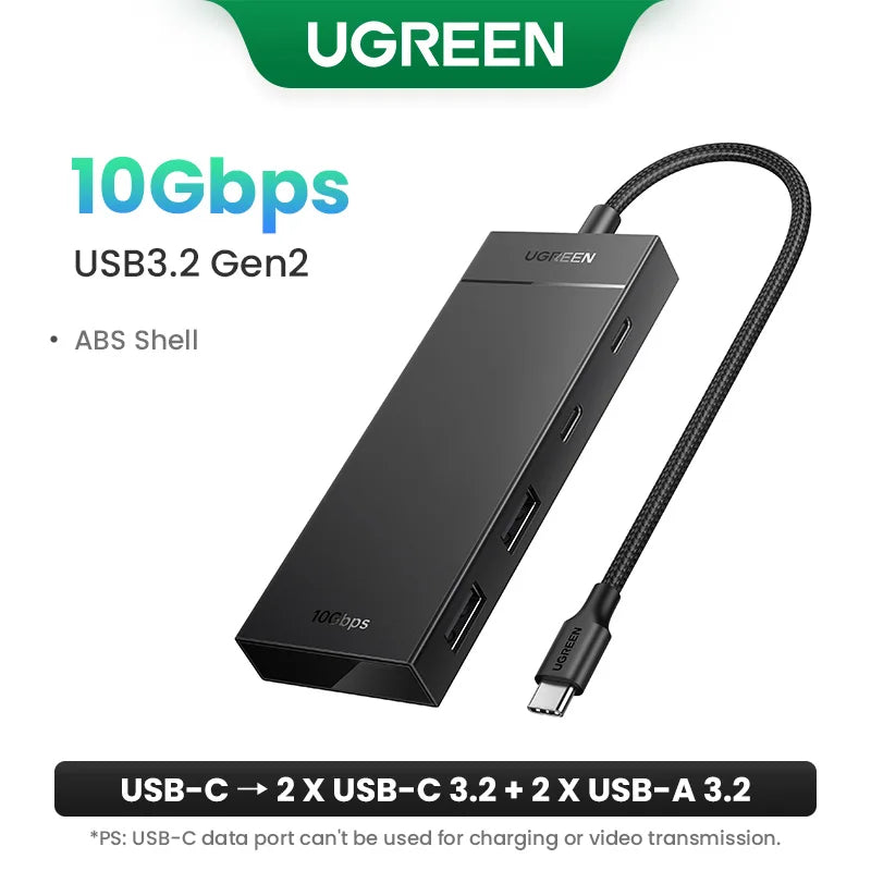 UGREEN USB‑C v USB 3.0 zvezdišče | 4-vratni visokohitrostni razdelilnik za MacBook, iPad in Samsung