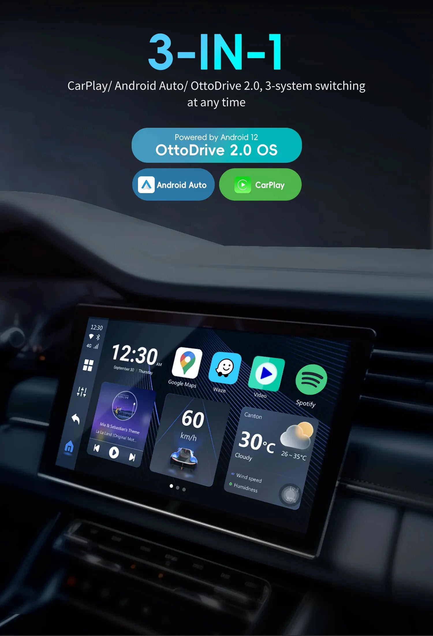 OTTOCAST Picasou 3 Brezžični CarPlay AI box s HDMI