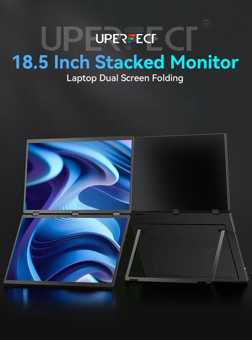 UPERFECT 100Hz Dual Screen Portable Monitor 18.5" - No Drive Required Folding Monitor with USB-C Mini HDMI for PC, Mac, Surface, Phone - Limetastore