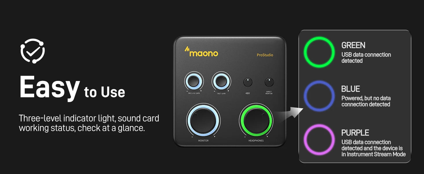 Maono PS22 Lite – USB avdio vmesnik 24-bit/192 kHz | XLR vhod, povratna zanka, podpora za ASIO, združljiv z DAW za glasbo, kitaro in snemanje