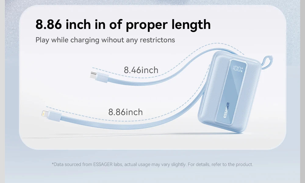 ESSAGER Mini prenosna baterija 20000mAh s kabli 22.5W PD