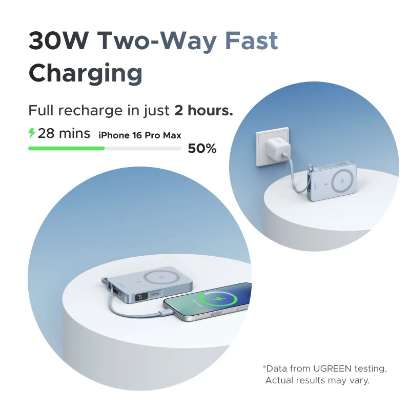 UGREEN Qi2.2 25W magnetni prenosni polnilec – 10000 mAh zunanja baterija za hitro polnjenje