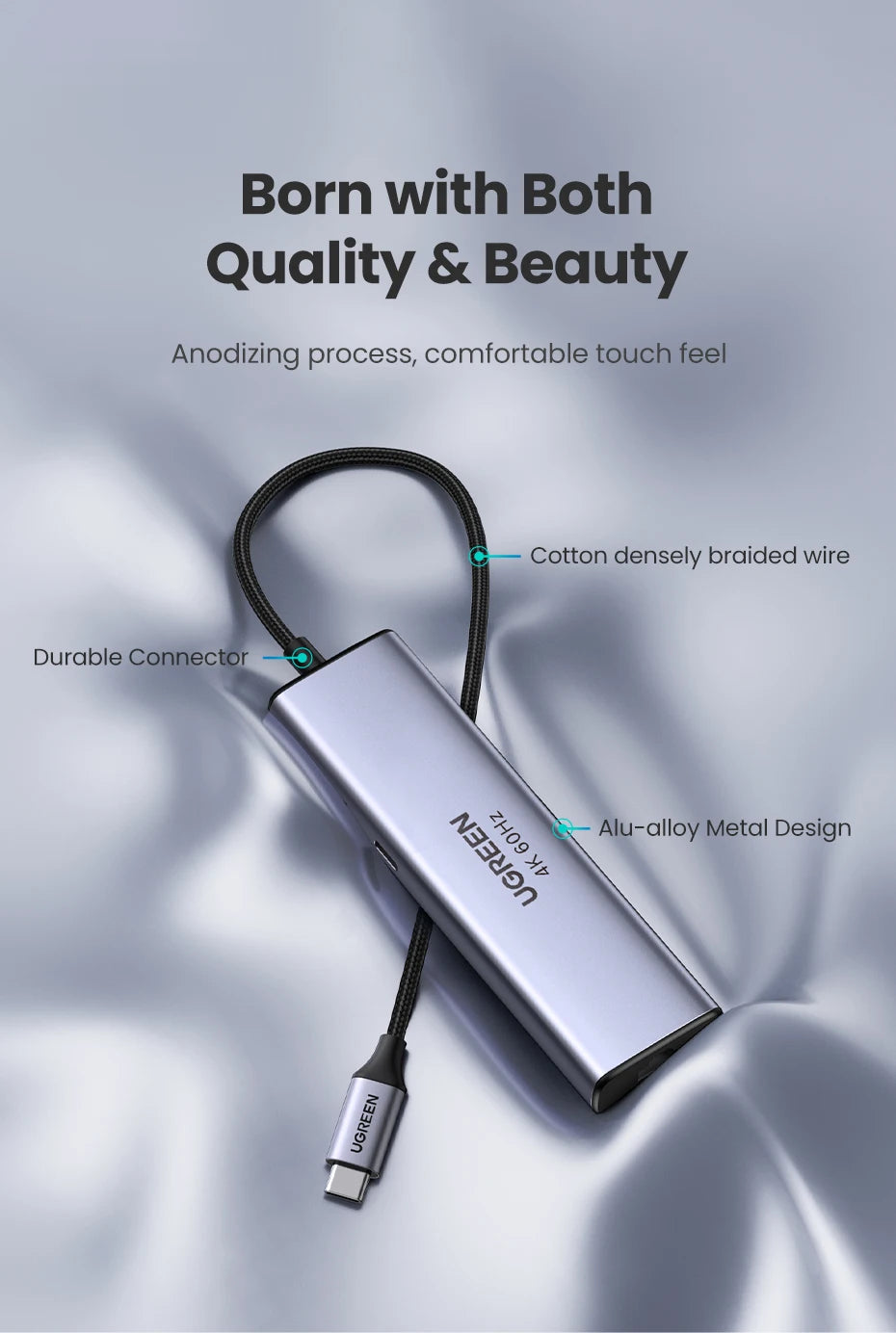 UGREEN 7-v-1 USB-C Hub s 4K60Hz HDMI, bralnikoma kartic SD/TF, USB 3.0 5Gbps, PD100W – Večvratni