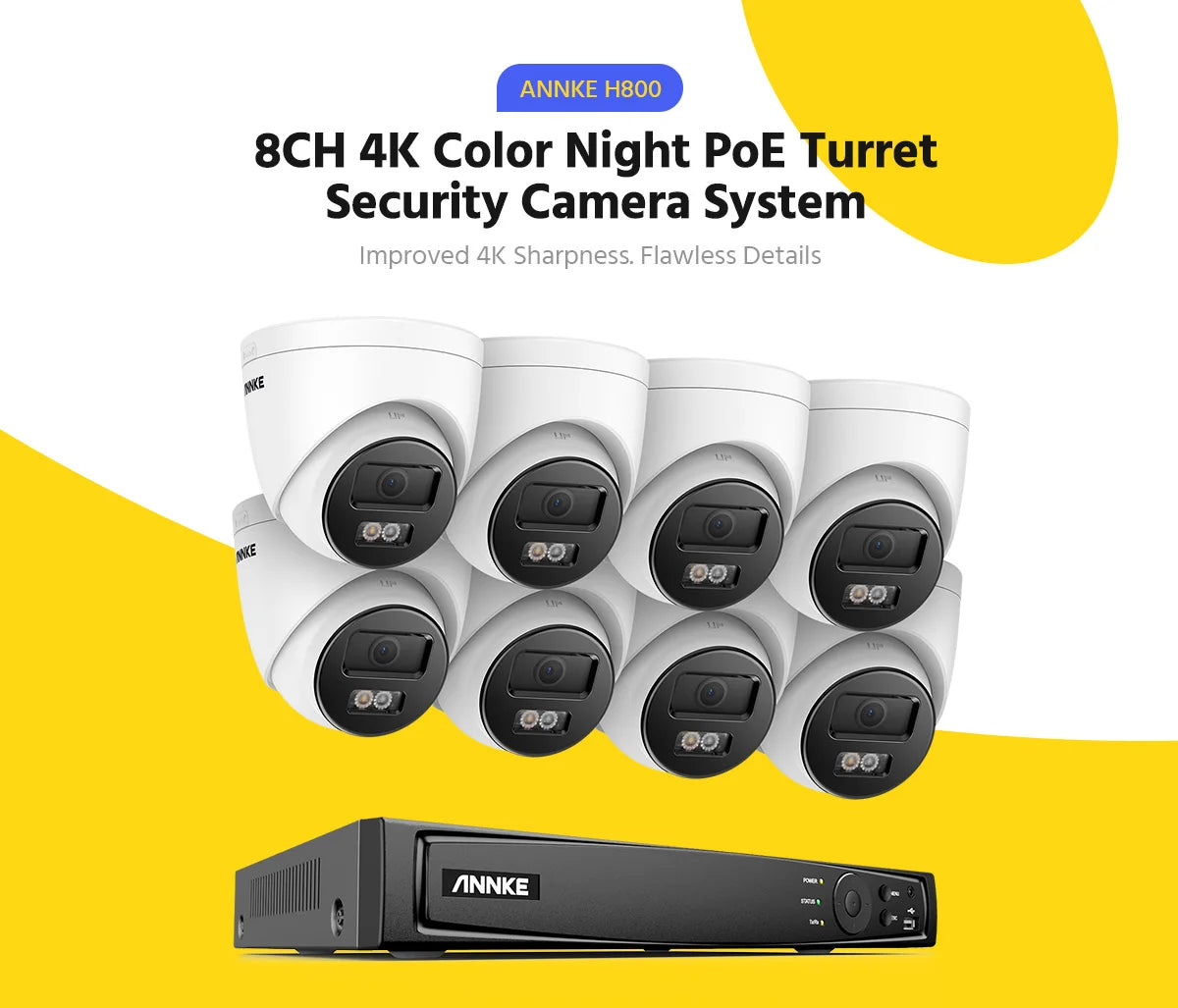 ANNKE 4K 8MP PoE CCTV sistem | 8-kanalni H.265+ NVR, 4× 8MP kamere, podpora za 128 GB TF kartico