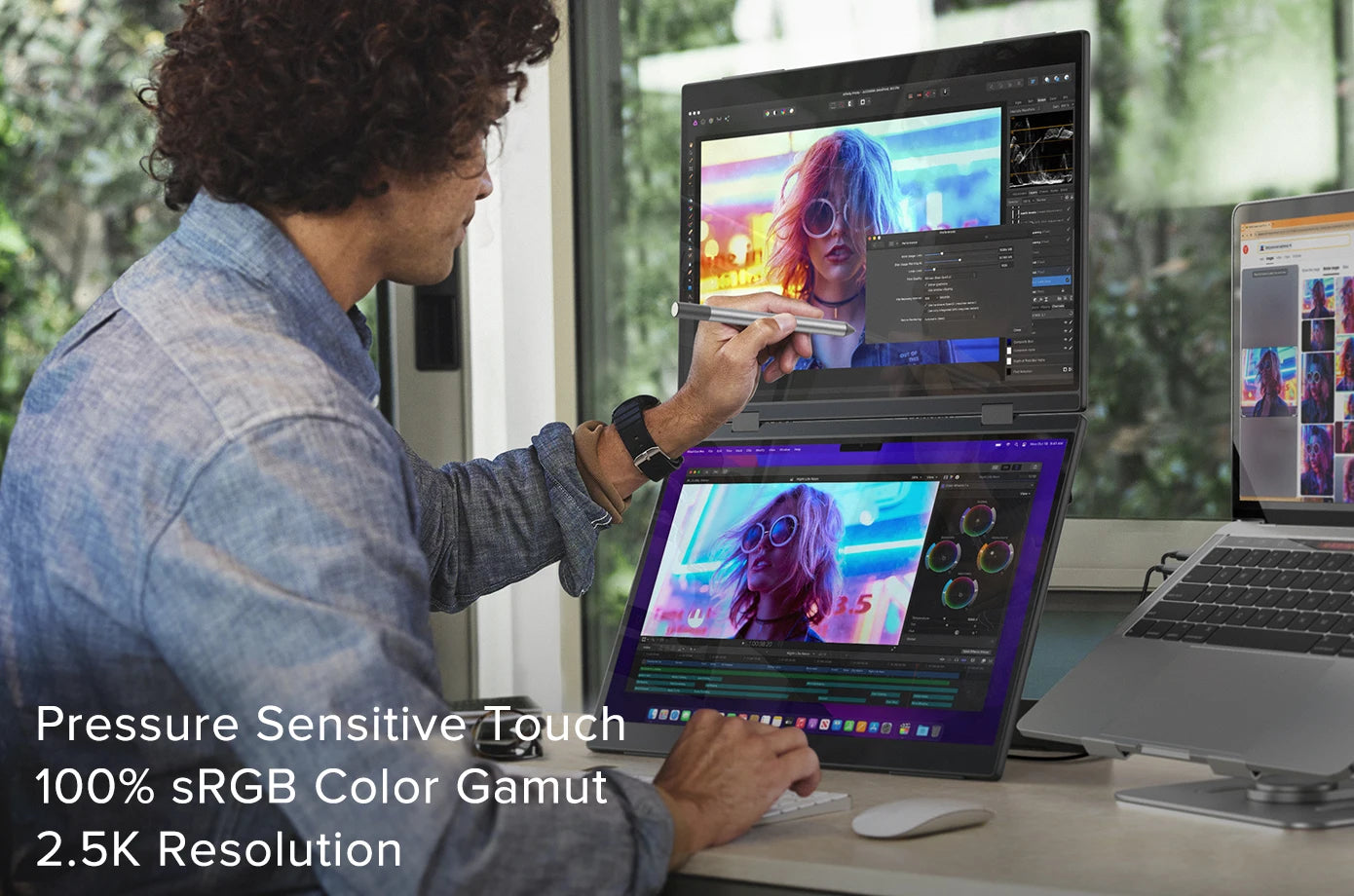 UPERFECT Delta Pro Touch 16" 2.5K 1600P Dual Touch Monitor with Touch Pen - Foldable Travel Display for Laptop, PC, Mac, and Windows via USB-C and HDMI - Limetastore