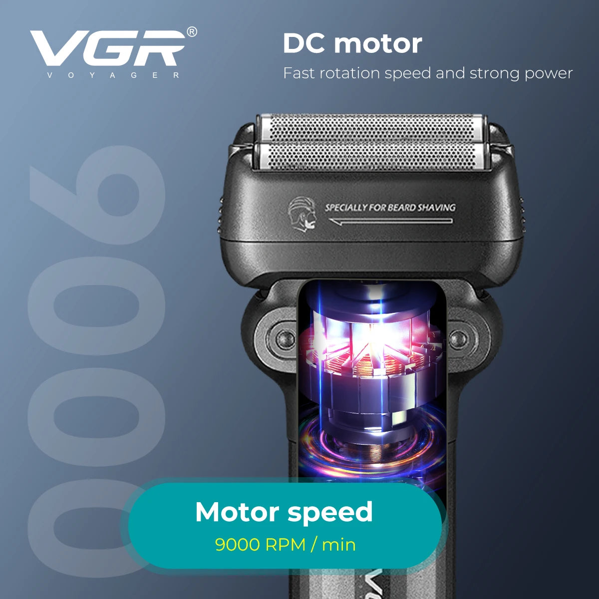 VGR V-368 Profesionalni brivnik z mrežico 9000 RPM 180-min IPX6 Vodotesen