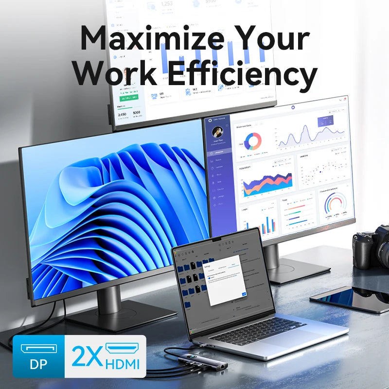 Vention USB‑C 10‑in‑1 Hub | HDMI + DP 4K60Hz, RJ45, PD 100W, USB 3.0 Docking Station