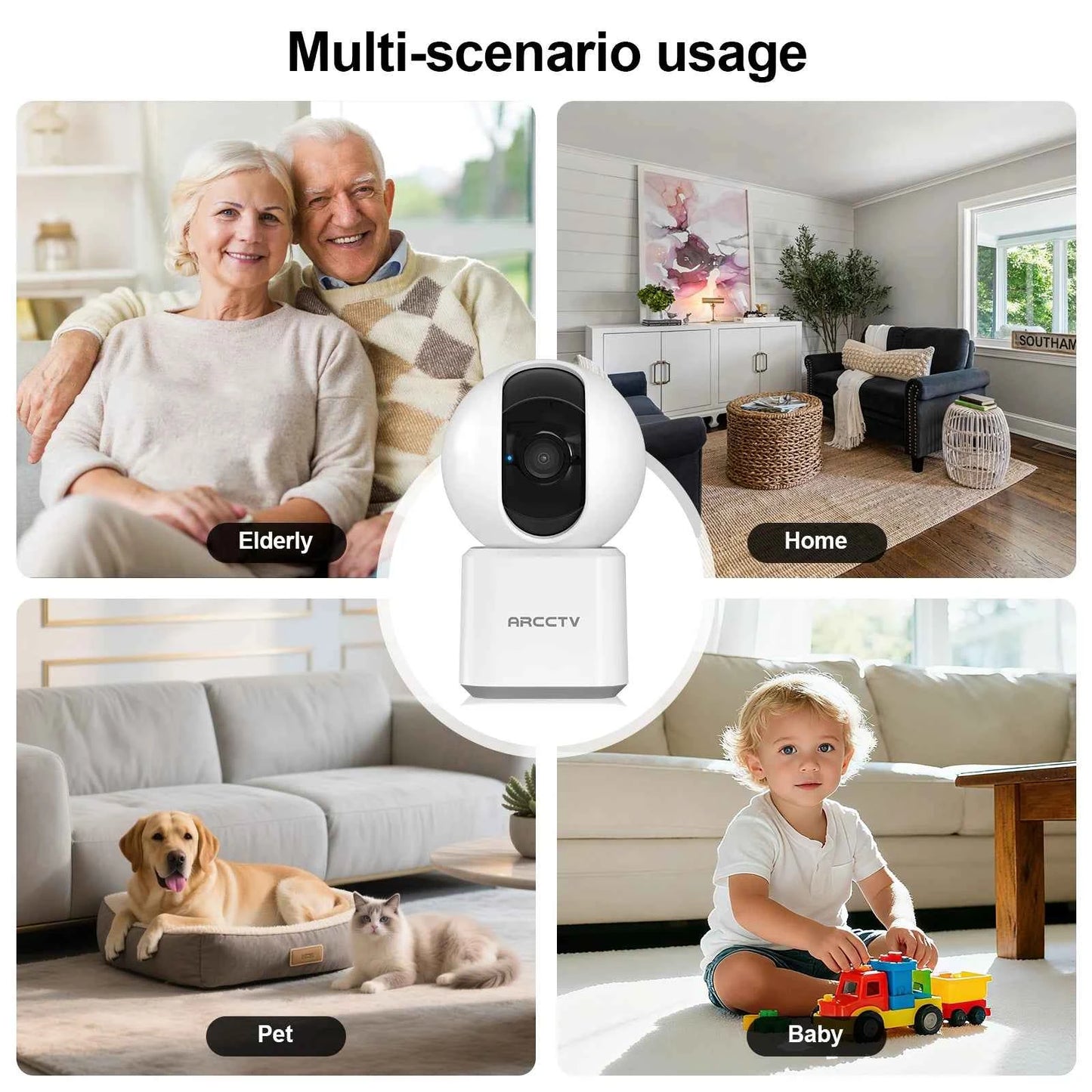 ARCCTV 4MP WiFi Surveillance Baby Monitor Camera HD Two Way Talk IR Night Vision Security PTZ Camera 360° View Auto Tracking - Limetastore