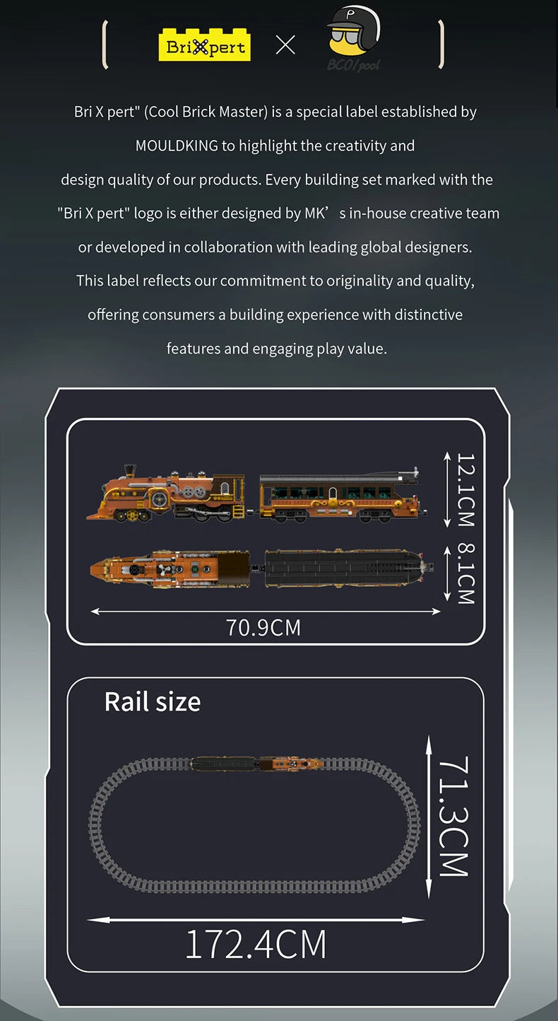 Mould King 12045 Motorized Steampunk Train | RC Technical Locomotive Building Blocks with Tracks - Limetastore
