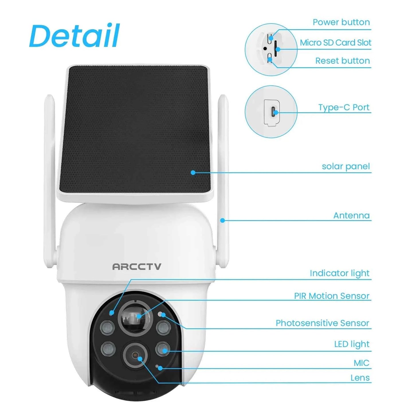 ARCCTV 2K Solar Wifi Camera Kit Outdoor Wireless Security Surveillance Camera Set Siren Alarm Two Way Audio Humanoid Detection - Limetastore