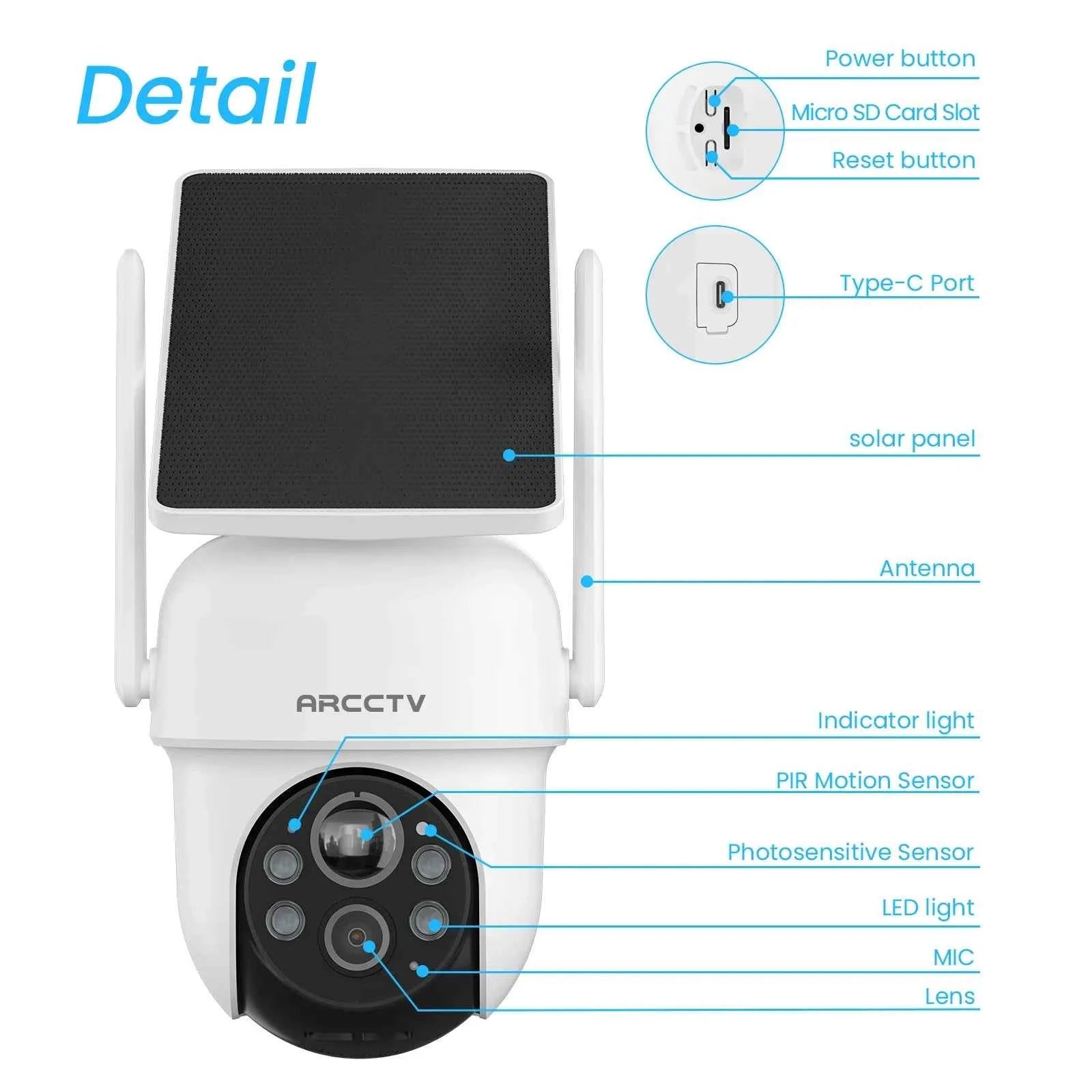 ARCCTV 2K Solar Wifi Camera Kit Outdoor Wireless Security Surveillance Camera Set Siren Alarm Two Way Audio Humanoid Detection - Limetastore