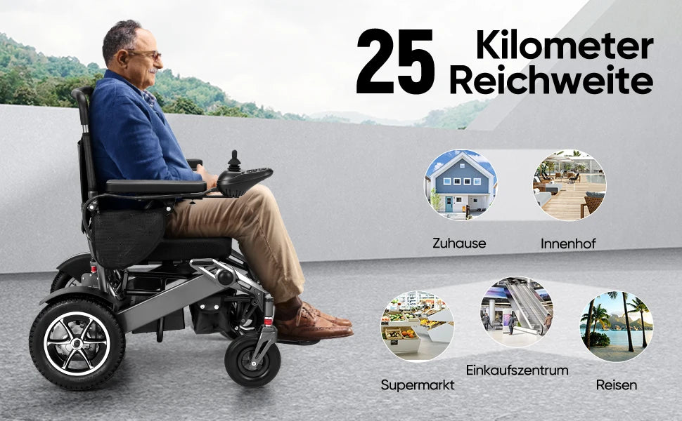 Electric Wheelchair – 30KM Travel Range, Lightweight, Foldable, Weatherproof, 500W Aluminum Frame