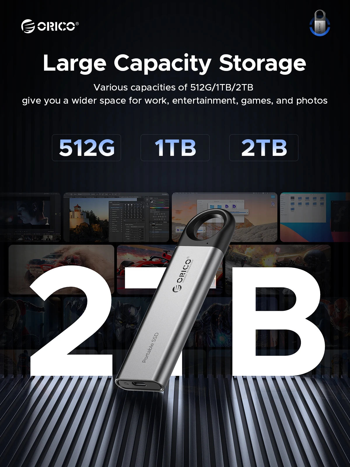 ORICO 1TB External SSD Up to 1050MB/S Hanging Hole Design Portable Solid State Drive Storage PSSD for Tablets Laptops C10