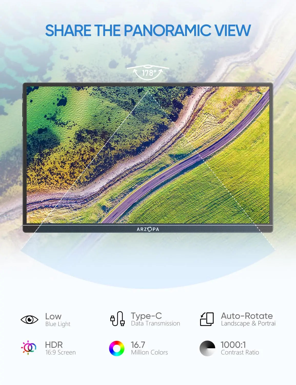 ARZOPA A1S 14" prenosni monitor | 1080P FHD, IPS, USB‑C in HDMI, izjemno tanek potovalni zaslon