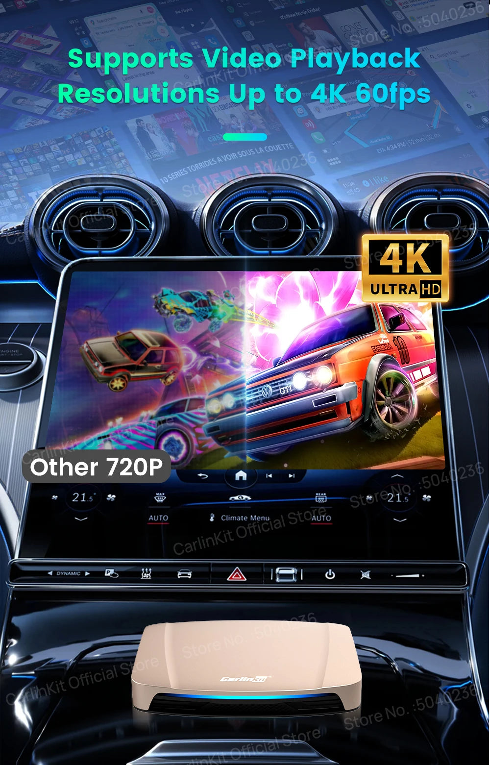 CarlinKit Tbox-Ultra Android 15 8+128GB Brezžični CarPlay AI Box