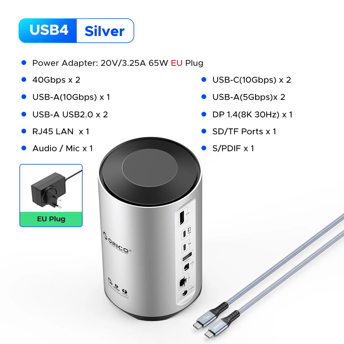 ORICO USB4 Type-C priklopna postaja za MacBook Pro M1/M2 z 8K HDMI, DisplayPort