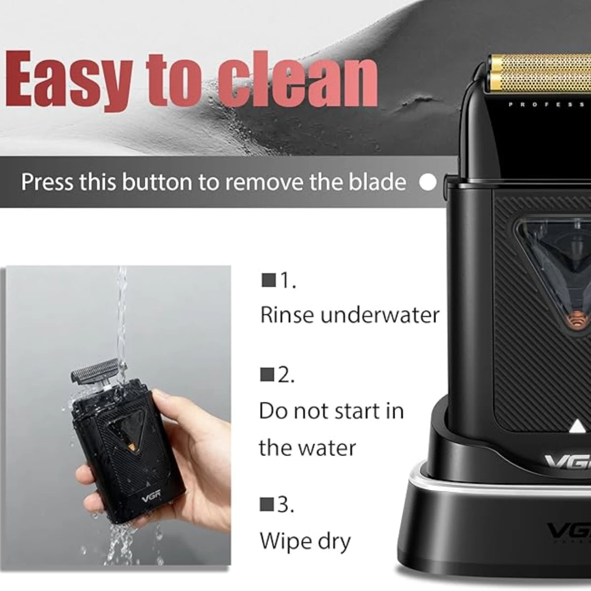 VGR V-035S Professional Foil Shaver – Vector Motor, 200-Min Runtime, IPX6 Waterproof
