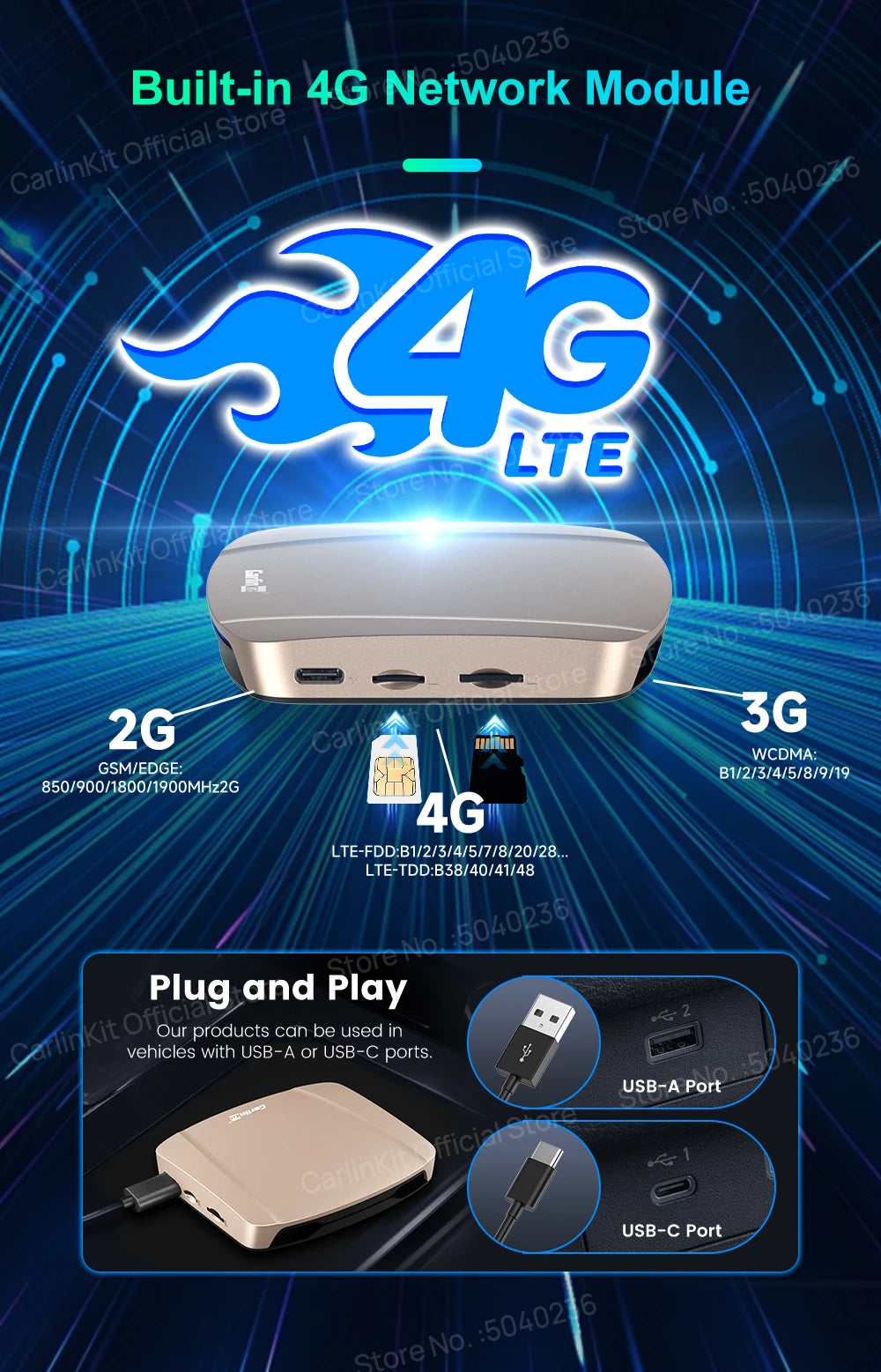 CarlinKit Tbox-Ultra Android 15 8+128GB Brezžični CarPlay AI Box