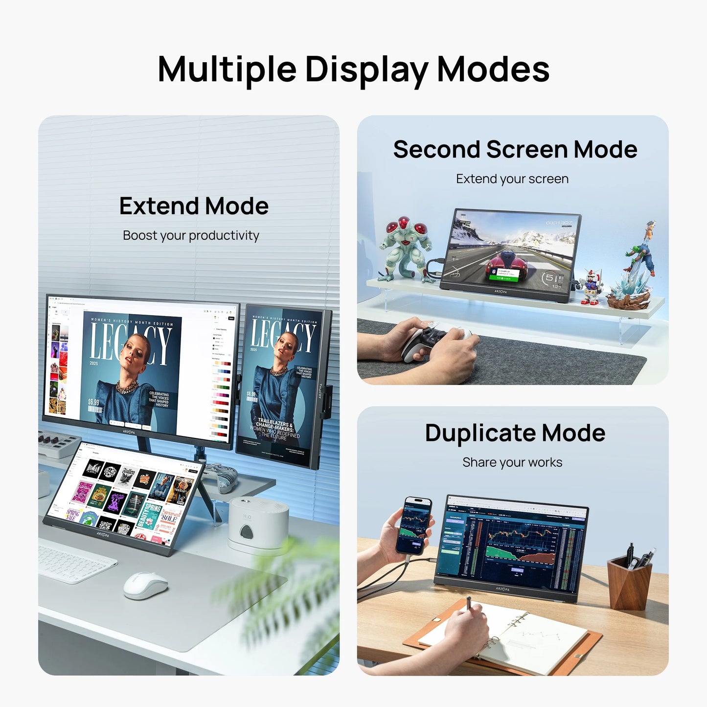 ARZOPA 16/16.1" Portable Monitor | 1K/2.5K, 60–144Hz, IPS, USB‑C & Mini HDMI